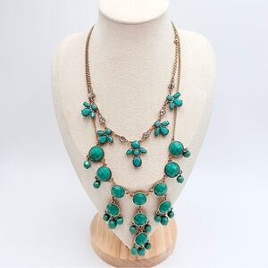 Vintage Turquoise Statement Necklace Gold Tone Layered Bib Necklace